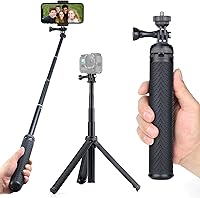 Vista 1 de Trípode de aluminio extensible para selfie stick de 28 pulgadas para GoPro Hero 13 12 11 10 9 8 7 6 5 Max Fusion/DJI, soporte de trípode 3 en 1