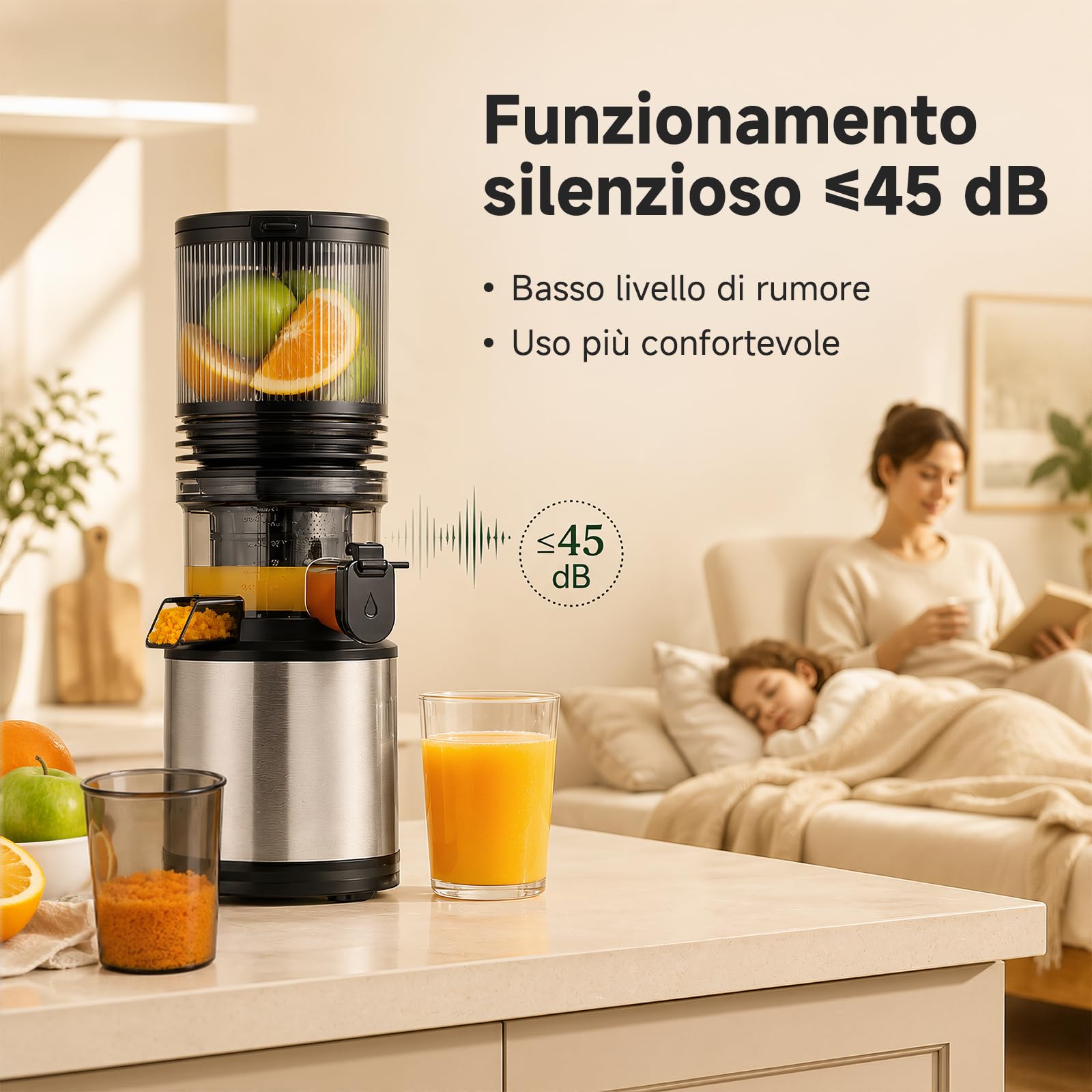 AMZCHEF Estrattore Frutta e Verdura, Frutta Intera Senza Taglio con Bocca XXL da 158 mm, Facile da Pulire, Alta Resa del Succo, Estrattore a Freddo Silenzioso 45 dB, Ideale per Colazione e Famiglia