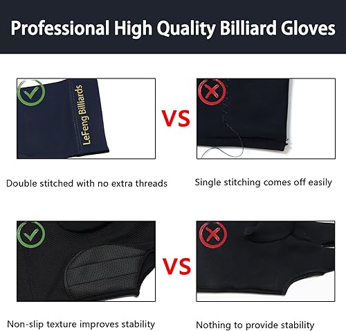 Miniatura 6 de LeFeng - Guantes de billar profesionales para billar, 3 dedos abiertos, para mano izquierda para hombres y mujeres