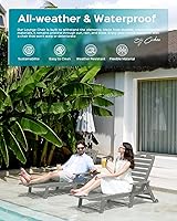 Vista 8 de Ciokea Silla de Descanso para Exteriores, Tumbona de Gran Tamaño con 5 Posiciones, HDPE, Silla de Descanso de Patio con Ruedas y Portavasos para Gris