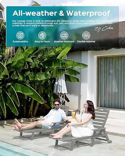 Miniatura 8 de Tumbona de exterior extragrande con 5 posiciones, de polietileno de alta densidad (HDPE), con ruedas y portavasos, para patio, terraza, piscina o