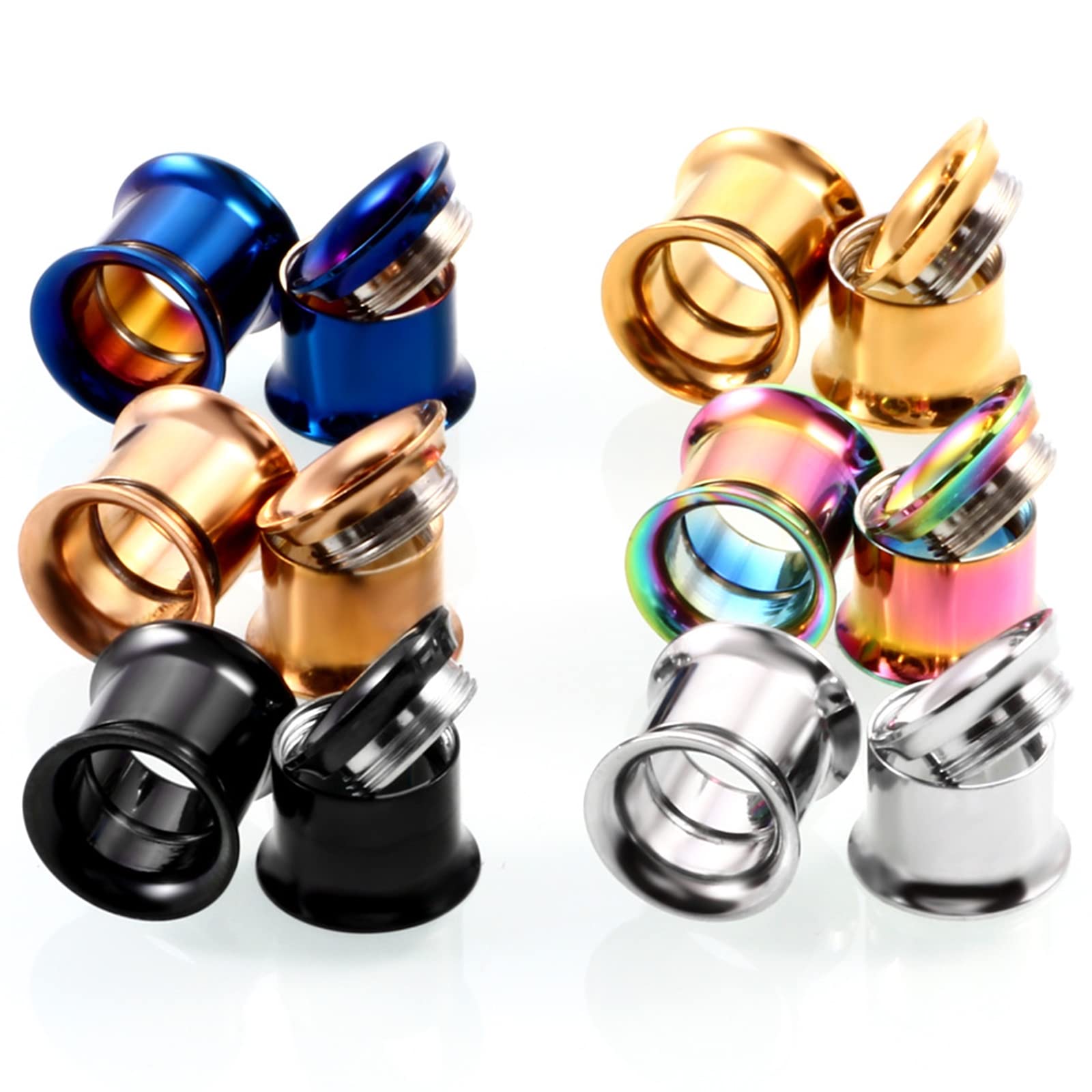 Lot de 12 écarteurs d'oreille en acier inoxydable pour homme - Plusieurs tailles