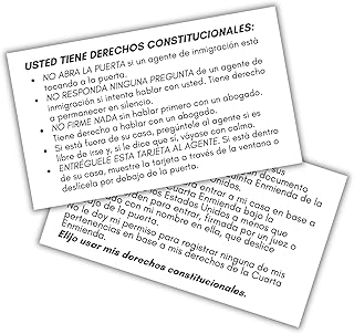 Spanish Constitutional Rights Card to Hand To Law Enforcement 30pk 2x3.5” At Your Home Legal ICE Immigration Information Police Interaction List of Rights