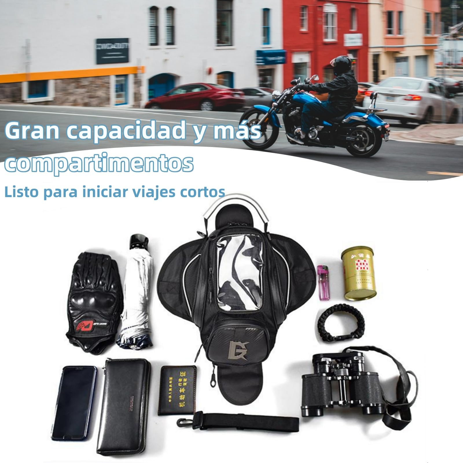 VABOO Bolsa Tanque Moto Universal Impermeable: Imanes Fuertes, 6.5'' Para Móvil Y Gran Capacidad