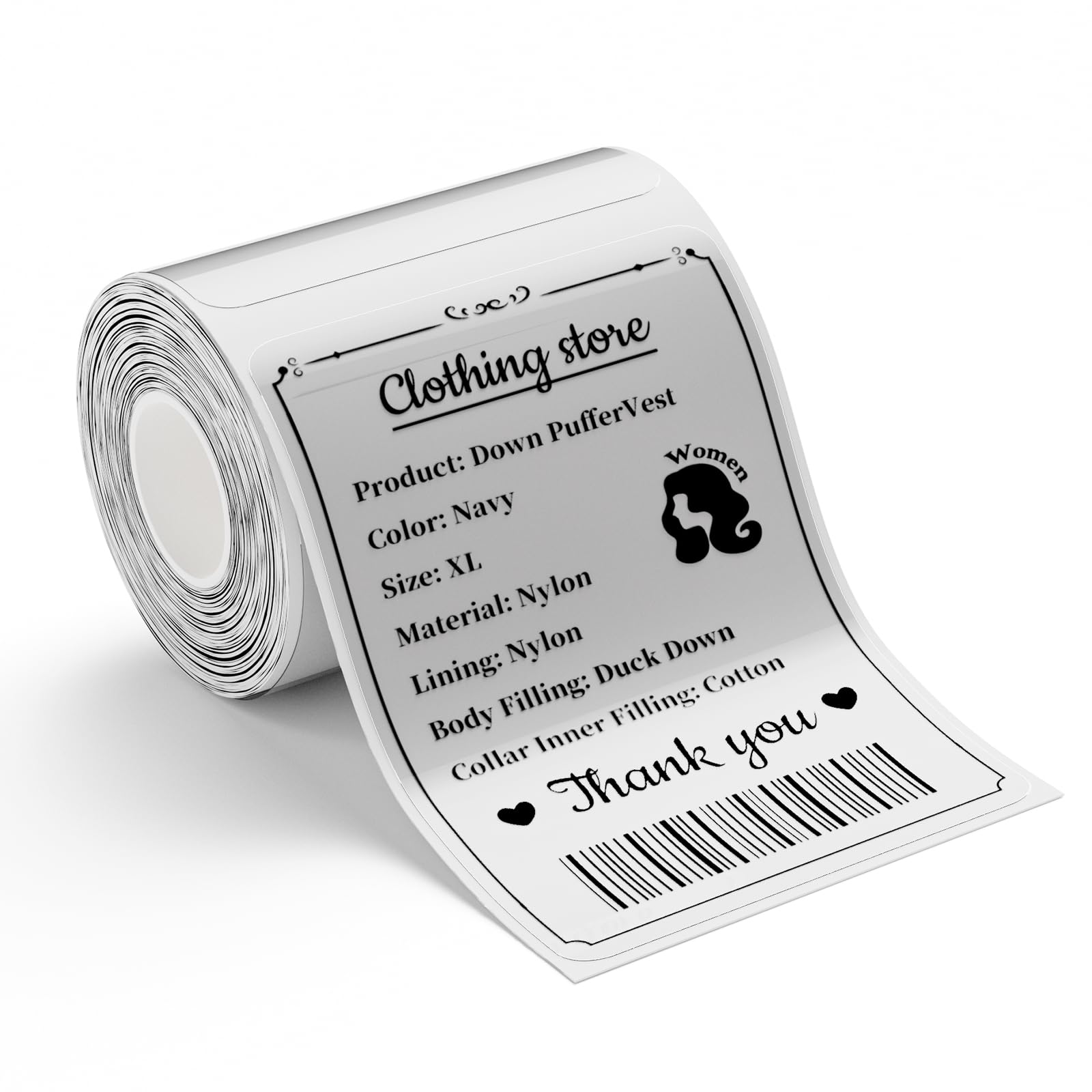 NIIMBOT B1 B21 B3S Label, Waterproof Sticker 2" x 2.76" (50 * 70mm) for Clothing, Jar, Barcode, Small Business,110 Pcs per Roll, Transparent