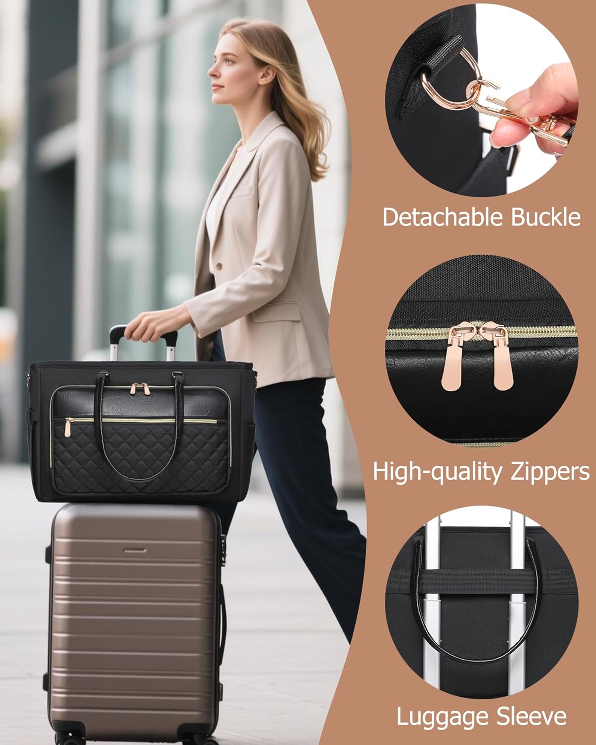 Laptop Tote Bag for Women Work, Multi-pocket Teacher Handbag with Cup Holder, 17.3 Inch Computer Purse for Office, Travel