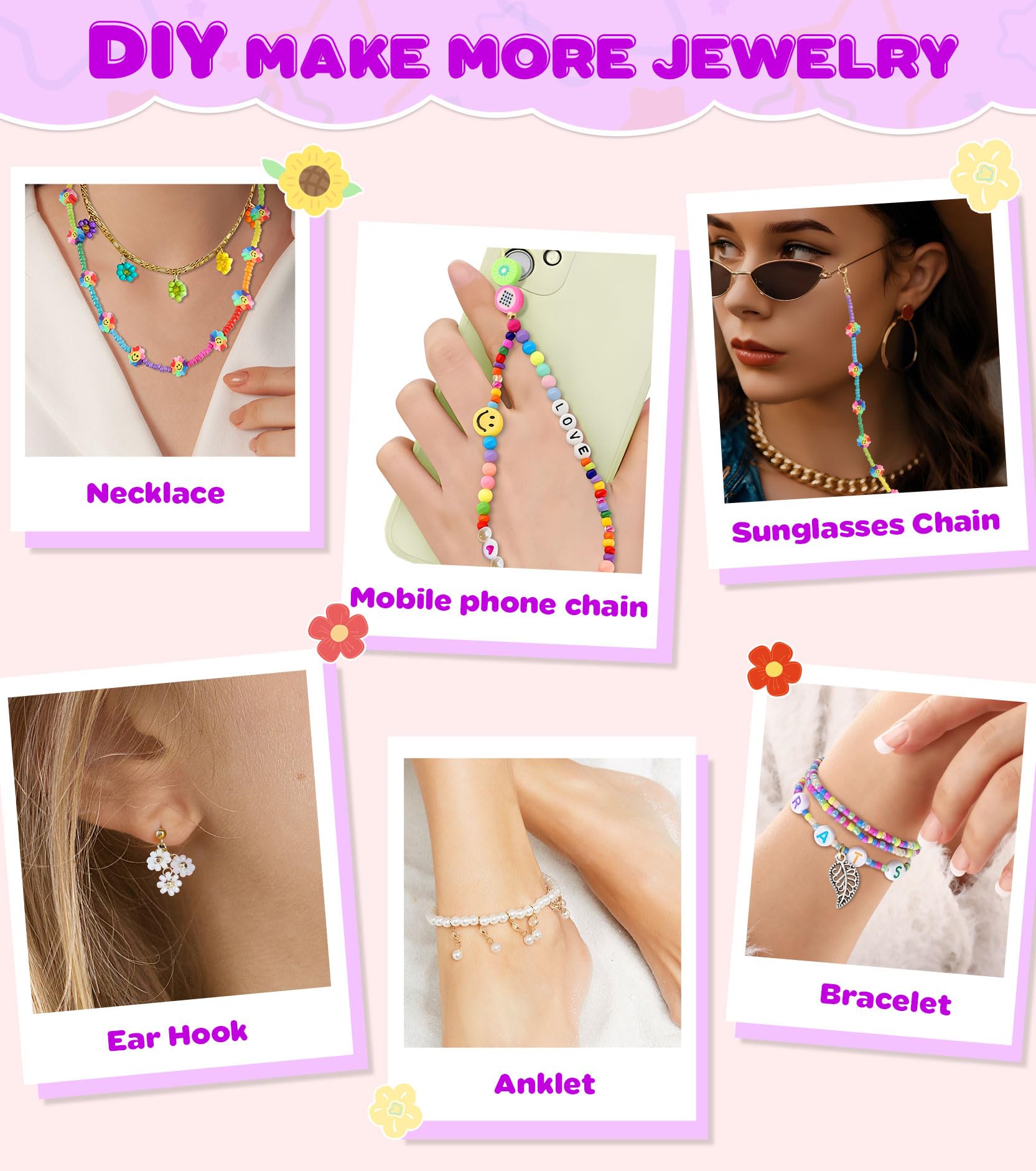 980 Pezzi Perline Per Braccialetti Amicizia Adulti E Bambini 8 Mm 28 Colori | Set Completo Con Lettere, Ciondoli, Accessori Orecchini E Pinze Per Gioielli Fai Da Te - 2