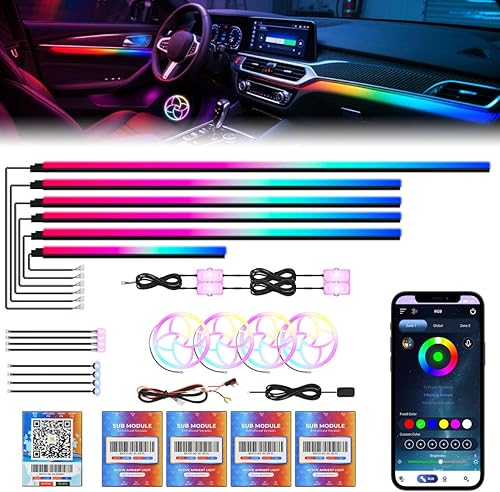 Miniatura 79 de Nueva versión Dreamcolor acrílico luces interiores del coche 18 en 1 RGB kit de iluminación ambiental del coche APP Control Zoned Control System 252