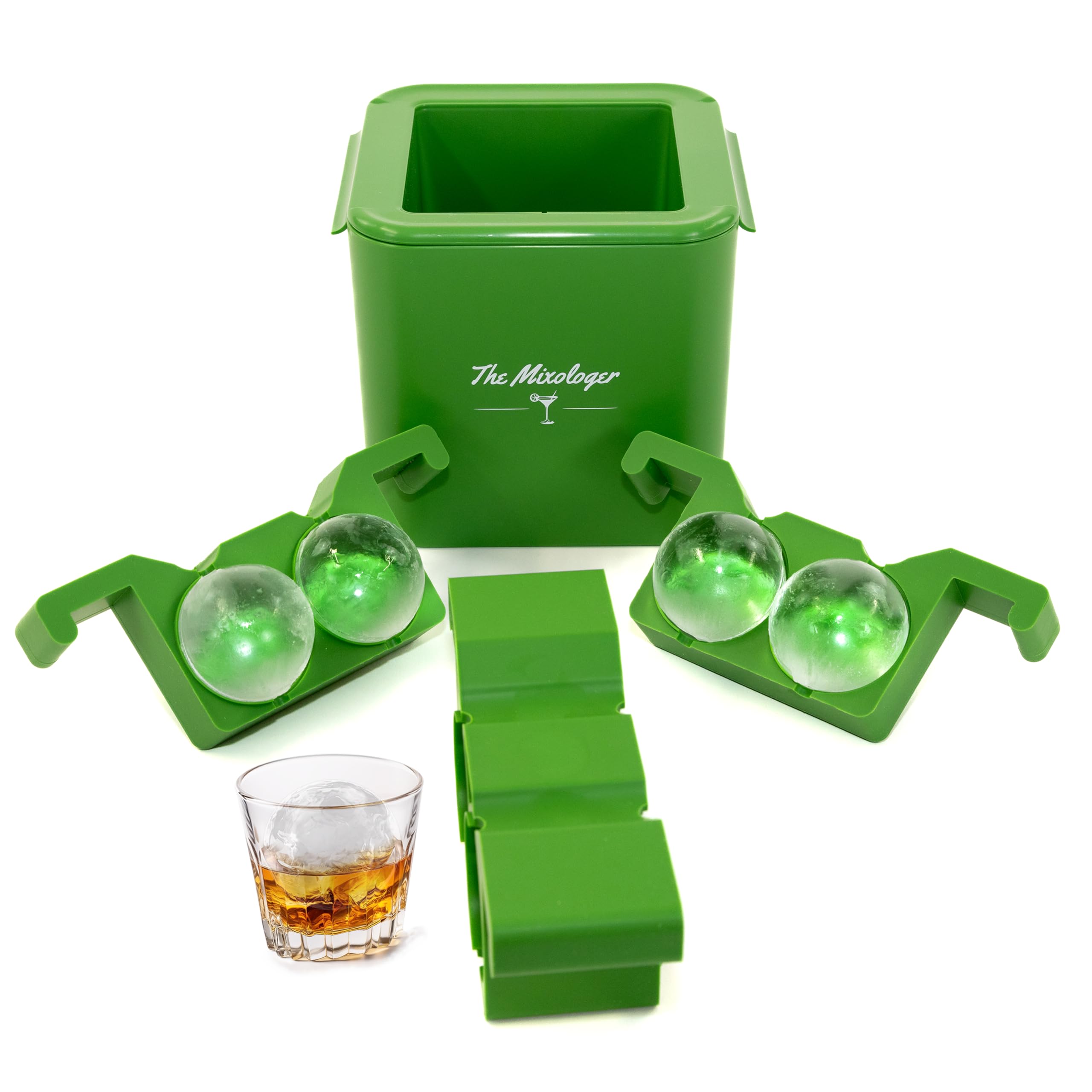 The Mixologer Antarctic Ice Maker 4 przezroczyste foremki do kostek lodu z pokrywką, łatwe w użyciu, idealne do koktajli, whisky, bourbon, brandy