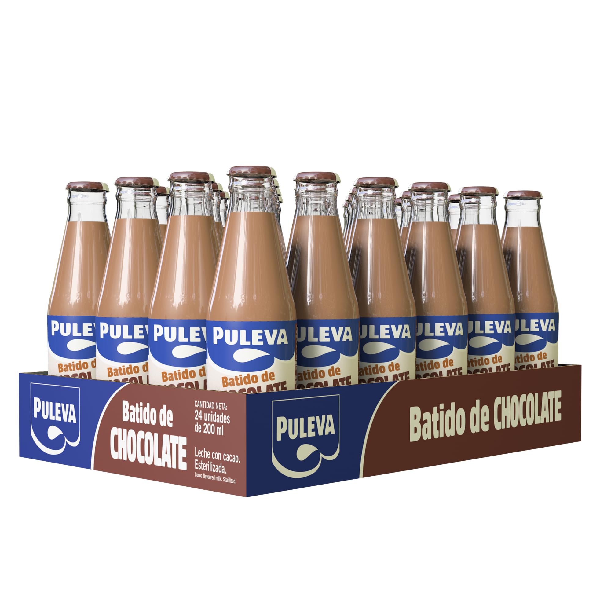 Puleva - Batido Puleva Cacao Botella de Cristal, Leche Parcialmente Desnatada, Rico en Proteínas, Calcio y Vitamina D, Ideal para Niños y Familias, Pack 24 Unidades