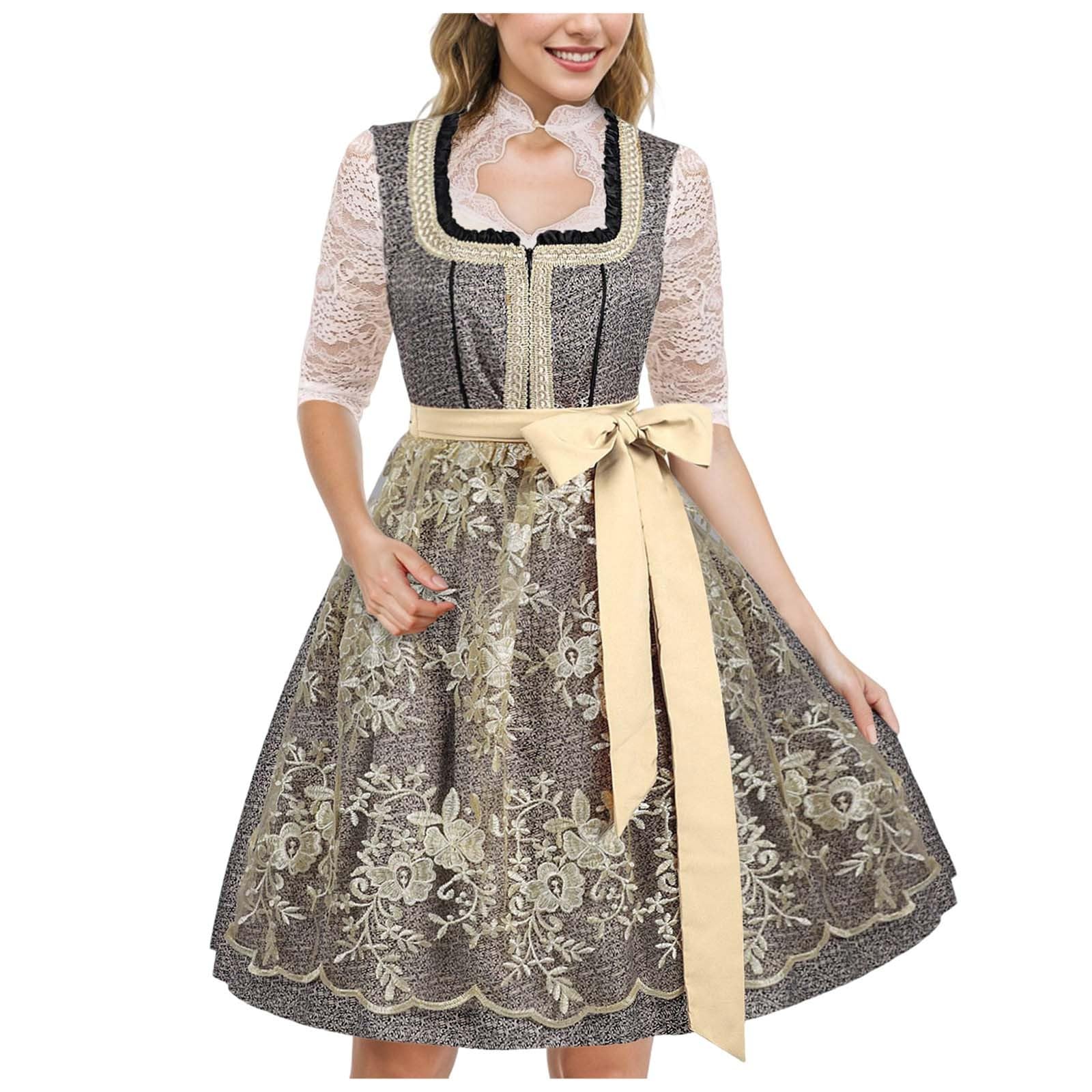 Vestido con Bordado para Mujer De Oktoberfest Vestido Largo De Mujer Playa para Playa Envolvente Floral Verano con Cuello En V Y Mangas Elegante Cuello En V Y Mangas Plisadas