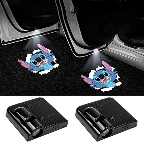 Miniatura 1 de Akkya Luces para puerta de automóvil, proyector de logotipo, luz LED inalámbrica de bienvenida, linda luz de bienvenida de dibujos animados azules