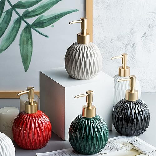 Miniatura 7 de Ceramics - Dispensador de jabón dorado para baño, dispensador de jabón de alivio para fregadero de cocina, dispensador de jabón líquido recargable