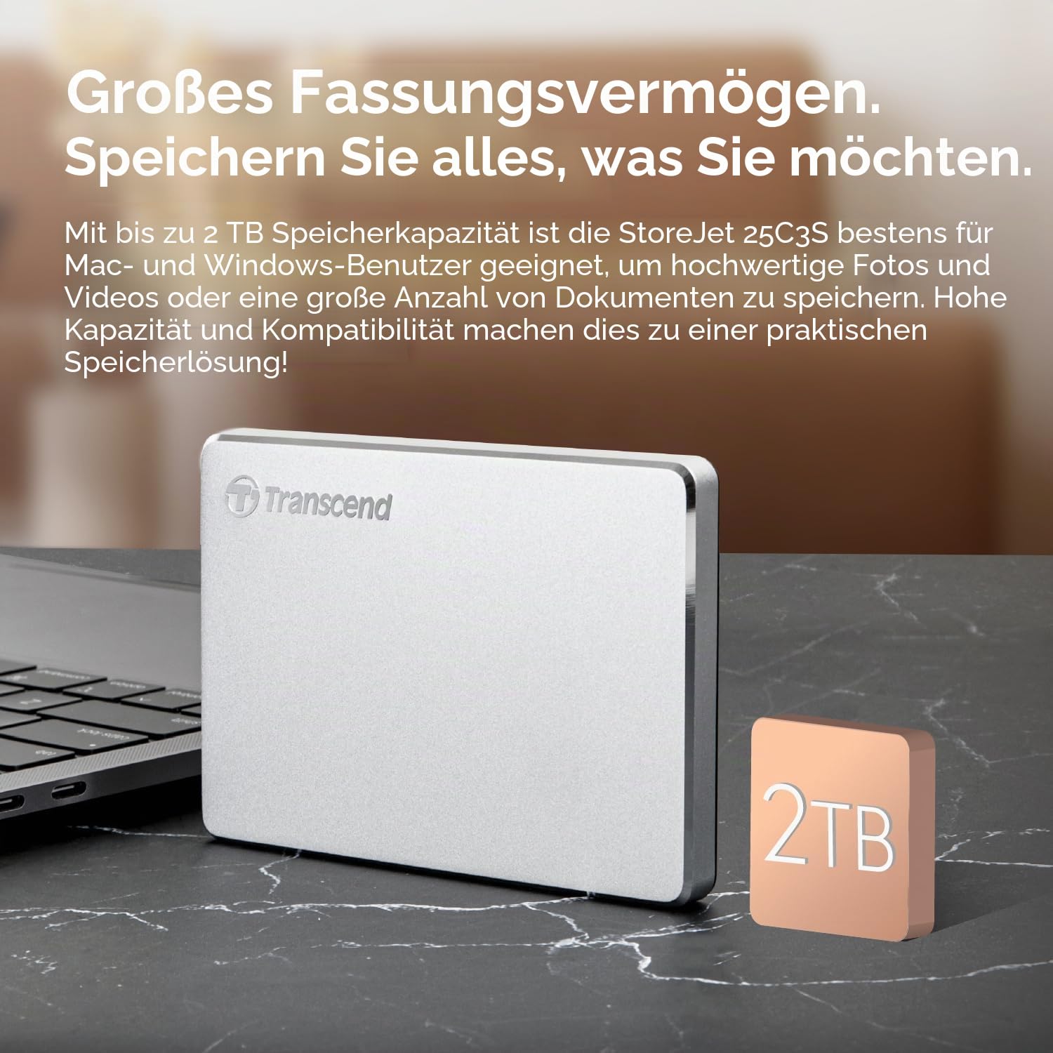 Transcend 1TB StoreJet 25C3S SJ25C3S Externe Festplatte TS1TSJ25C3S,1 TB,Type-C, USB 3.1 Gen 1