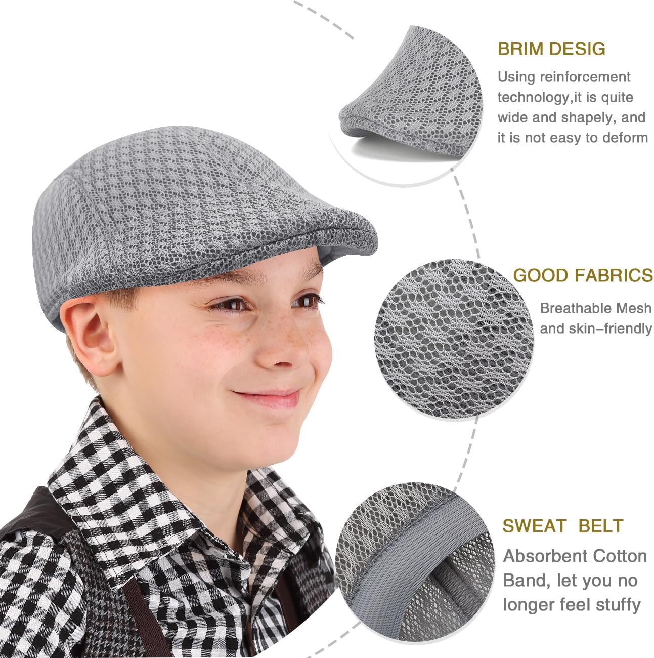 2 Pack Teenagers' Mesh Cap Breathable Summer Newsboy Hat Adjustable Beret Ivy Cap Irish Riding Hiking Hats - Image 2