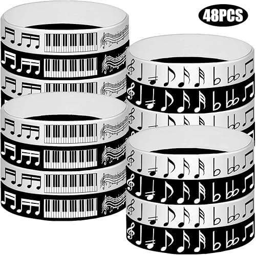 Miniatura 2 de 48 pulseras de goma con notas de piano, pulseras de silicona, suministros de fiesta, notas de piano, decoraciones de fiesta temática de música,