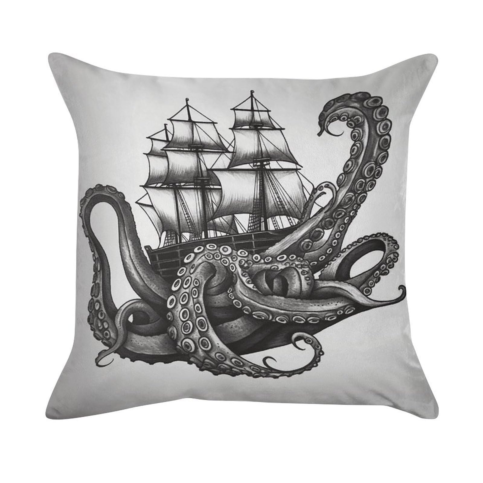 VstaDank Black and White Octopus and Ship Pillow Covers Super Soft Pillow Cases Square Throw Pillowcase Decorative Luxury Cushion Cases Velvet Lumbar Pillow Shells with Zipper for All Seasons