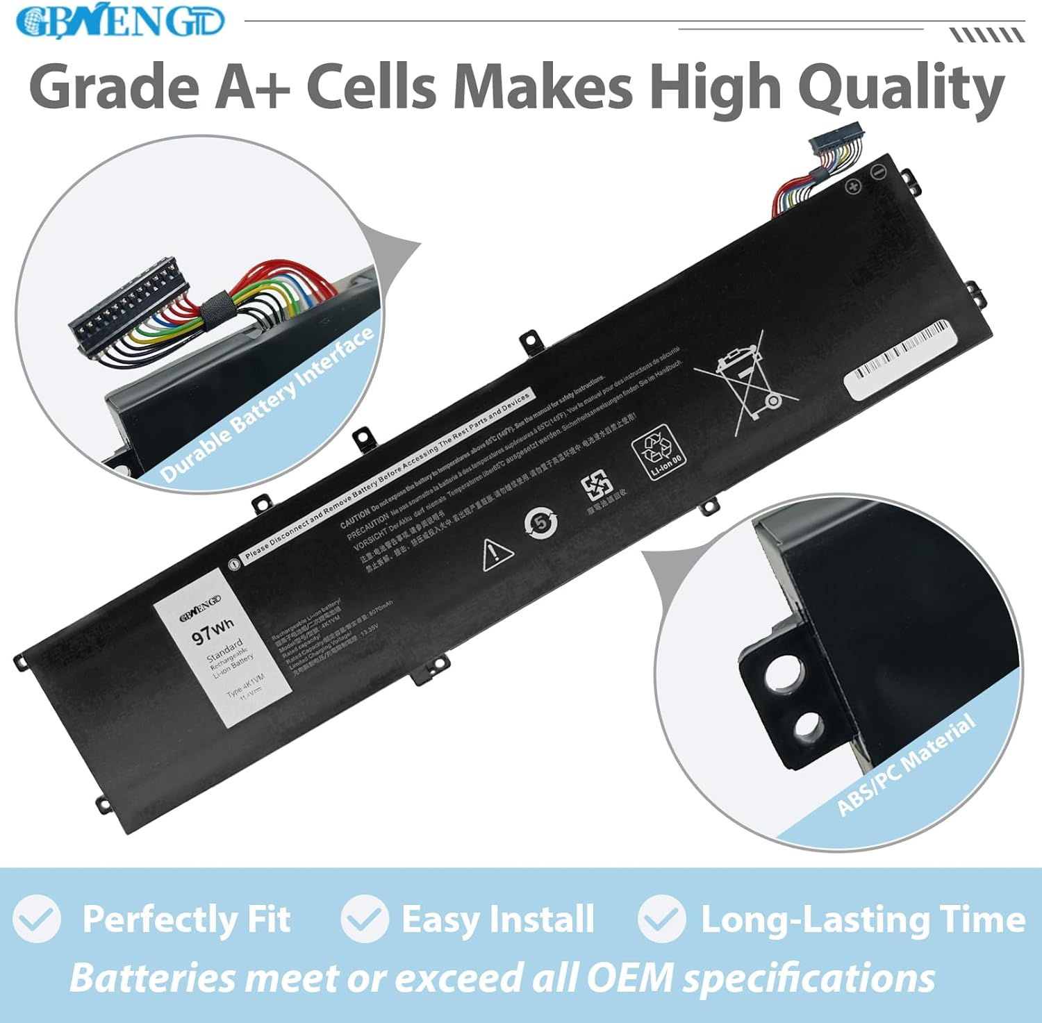 4K1VM 97Wh 11.4V Battery Replacement for Dell Inspiron 7700 7500 7501 Precision 5540 vostro 7500 g7 17 7700 XPS 15 9560 9570 7590 Precision 5520 5530 5540 Series W62W6 9TM7D XYCW0 NYD3W