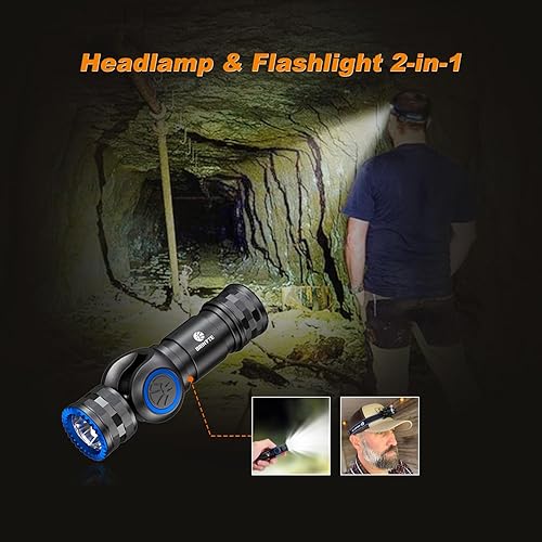 Miniatura 4 de Brinyte Linterna frontal recargable HL16, luz de trabajo LED ajustable de 0-90° con base magnética, linterna de cabeza manos libres para reparación