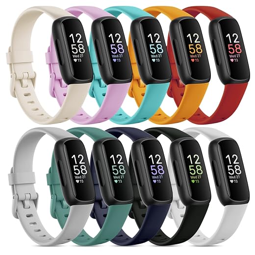 Farluya 10 Pack Compatible with Fitbit Inspire 3 Bands,Soft Sport Bands Silicone Replacement Wristband for Fitbit Inspire 3 Tracker Smart Watch for Women Men.