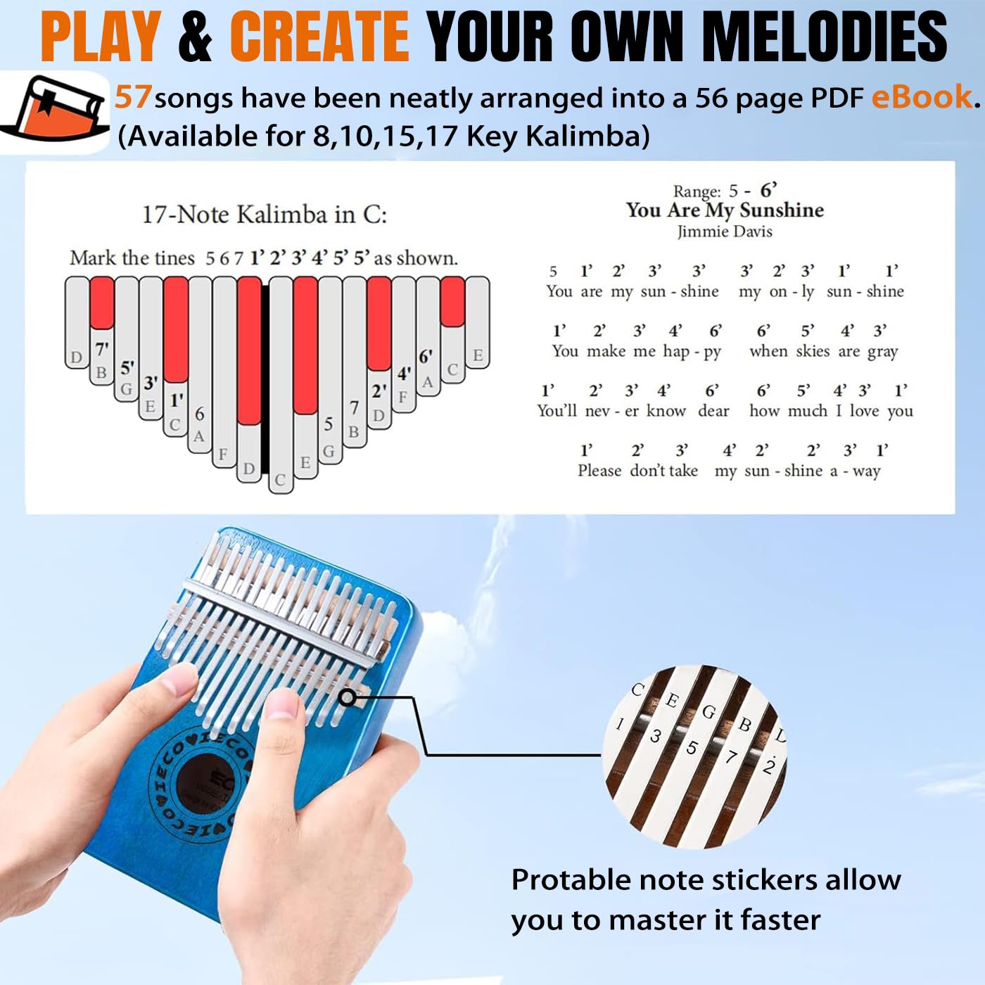 Kalimba 17 Tasti Professionale Mbira per Bambini Adulti Portatile Calimba Strumenti Musicali con Custodia Protettiva Istruzioni Martello