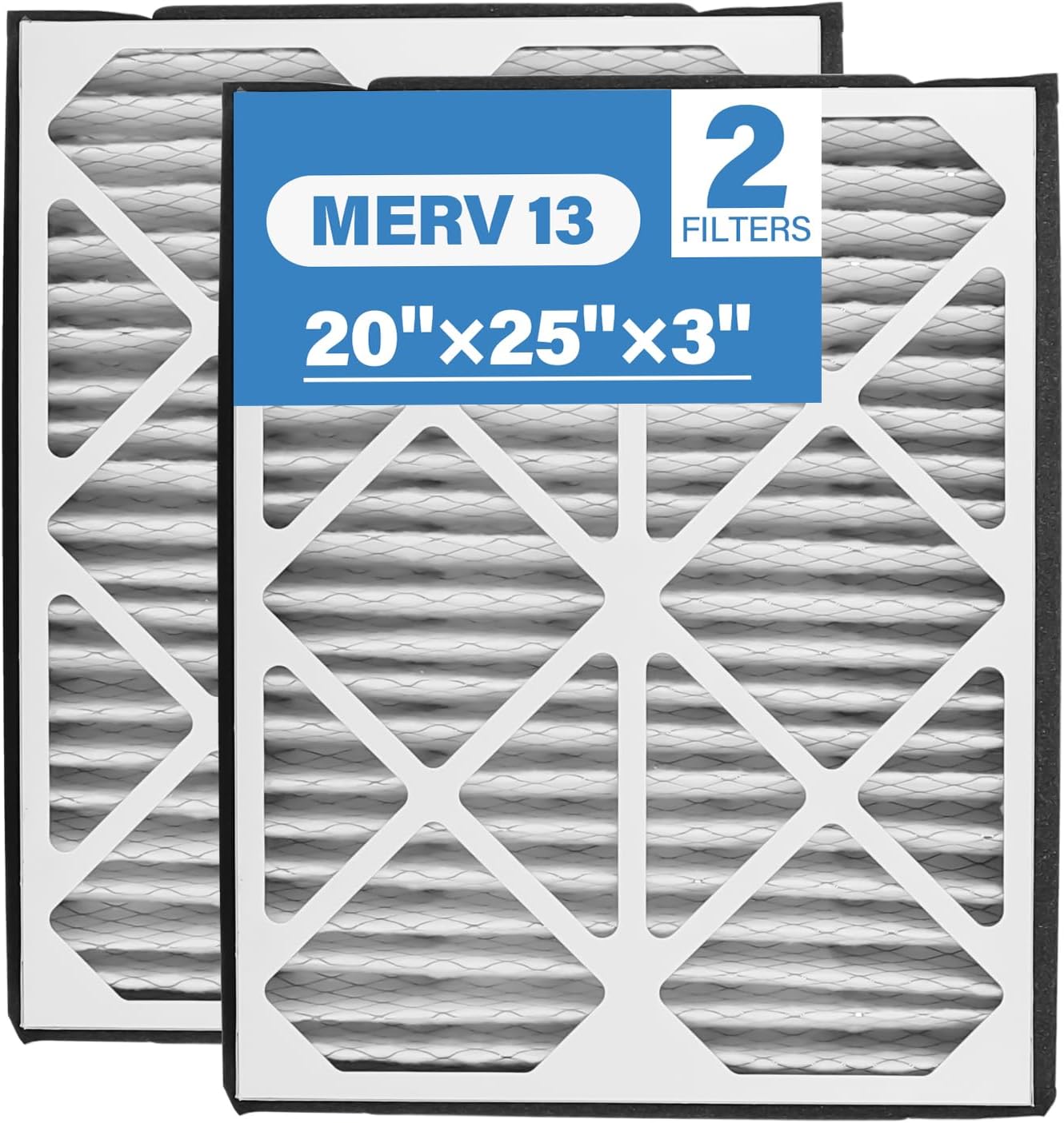 20x25x3 MERV 13 Pleated Air Filter, 2 Pack, Compatible with Zephyr VGF Series 20x25x3 Whole Home Return Air Grille Filter, Actual Size 18-3/8×23-3/8×3" Marv13-20*25*3