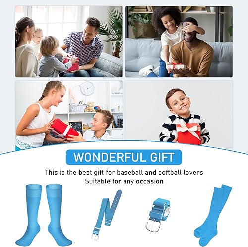 Miniatura 6 de Zhanmai Combo de cinturón y calcetines de béisbol ajustables para sóftbol y cinturón elástico para jóvenes, niños y niñas, adultos