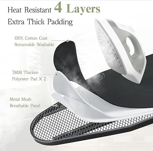 Miniatura 3 de Tabla de planchar de 48 x 15 pulgadas, tabla de hierro ancha y resistente de tamaño completo con soporte de hierro retráctil, marco resistente con