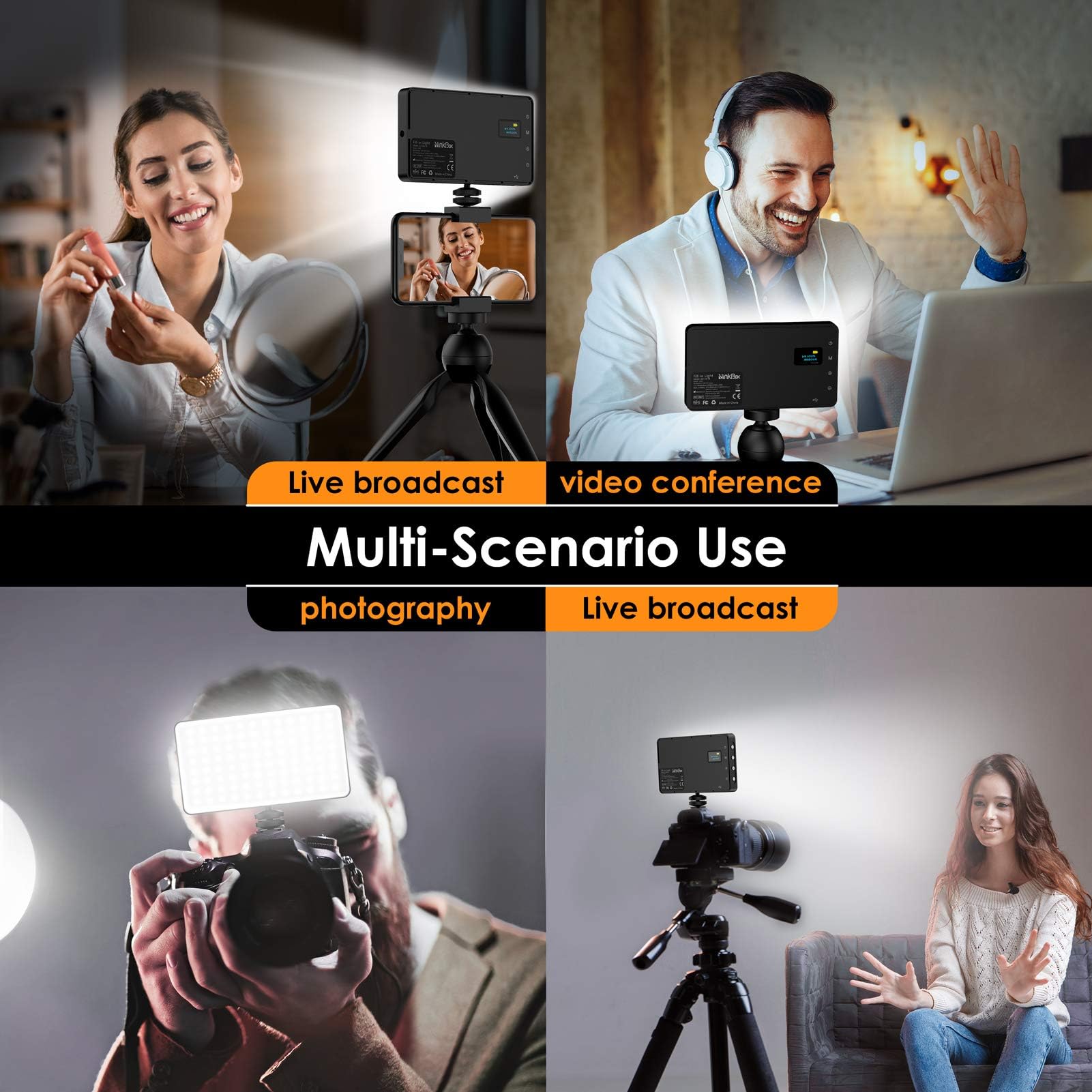 Panneau LED sur Caméra, NinkBox Lumière Vidéo 140 LEDs 2500K-9000K, Luminosité Dimmable, CRI 95+, Eclairage Photo Lampe Portable pour Caméscopes DSLR, Photographie, Batterie Intégérée
