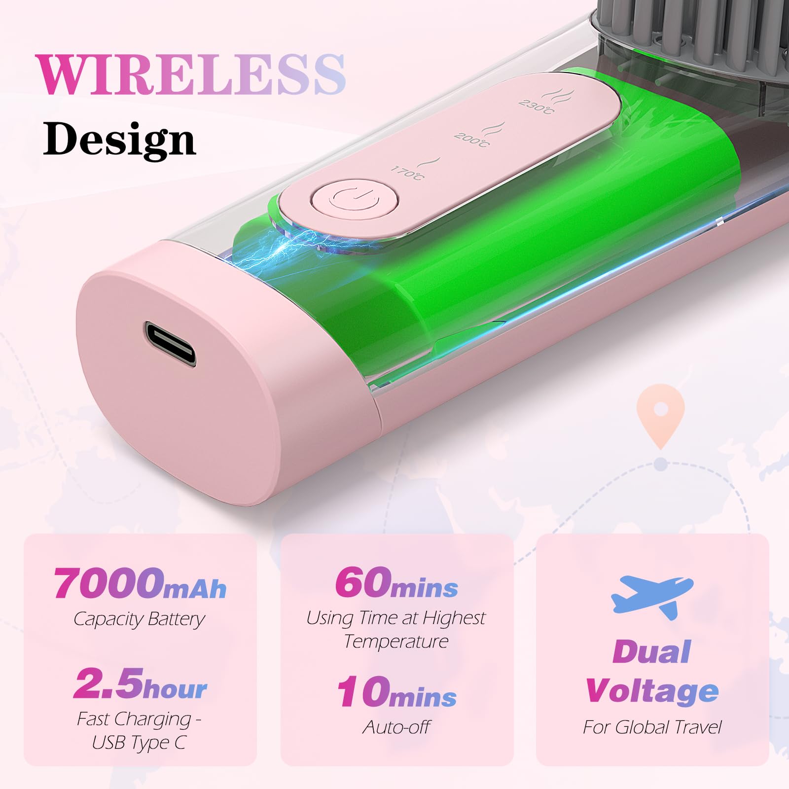 Kpuplol Cordless Hair Straightener Brush (Pink) - Image 3