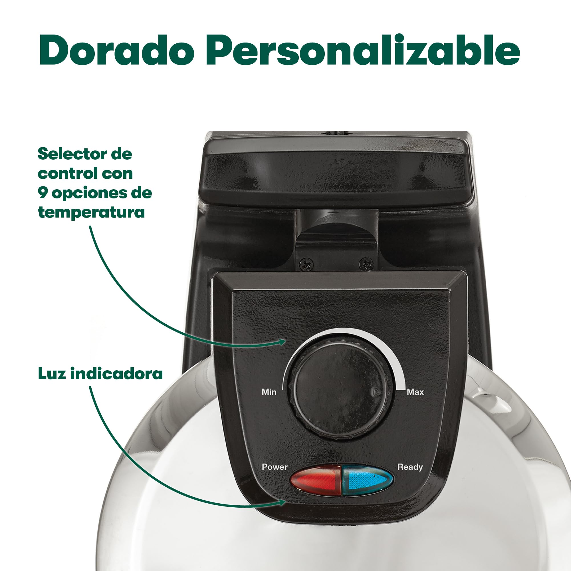 bella Gofrera para gofres belgas giratoria clásica con placas antiadherentes, bandeja de goteo extraíble, control de dorado ajustable y asas de tacto frío., Acero inoxidable