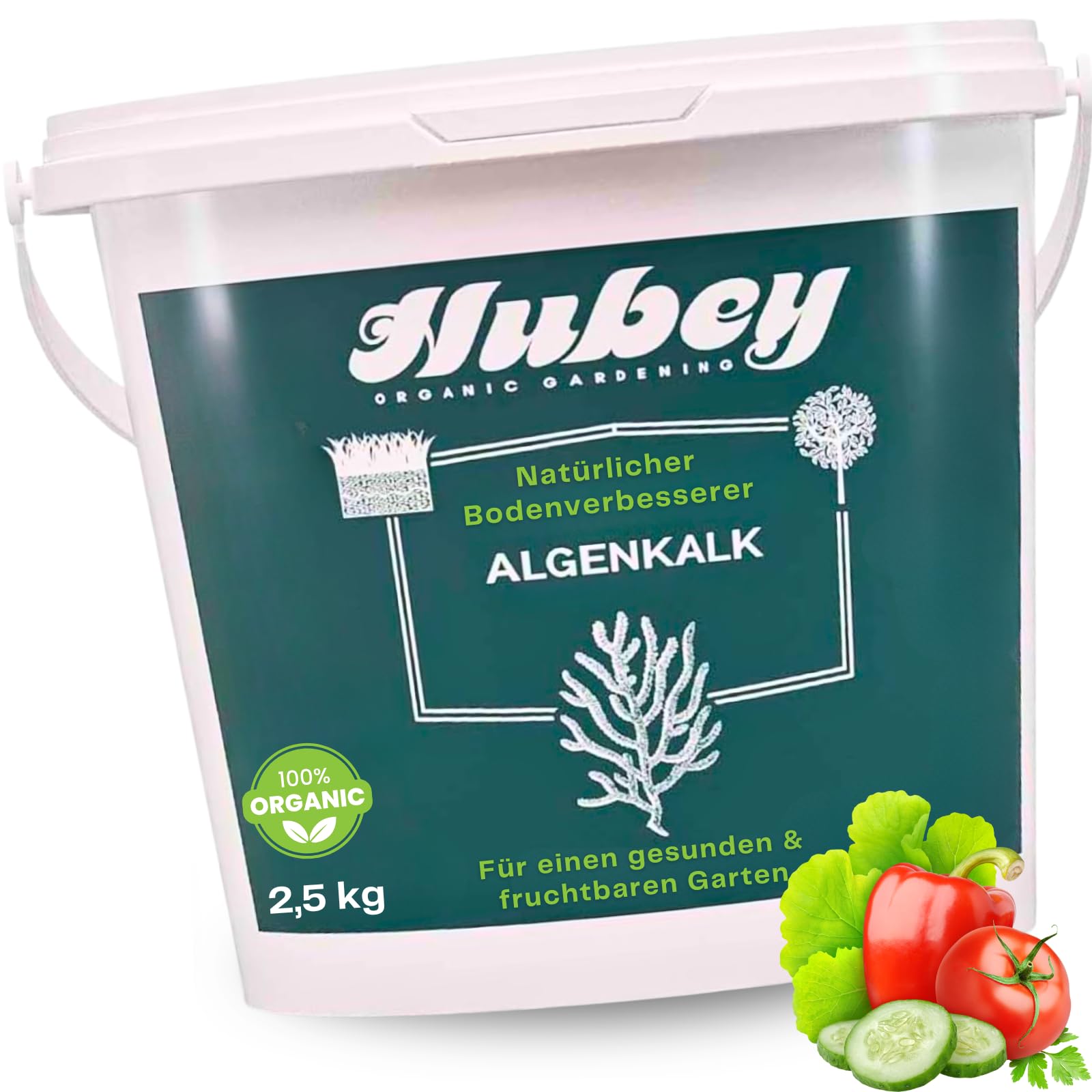 HUBEY Algenkalk 2,5 kg - Bio Gartenkalk für gesunde Pflanzen u. saftiges Gemüse - Natürlicher Bodenaktivator