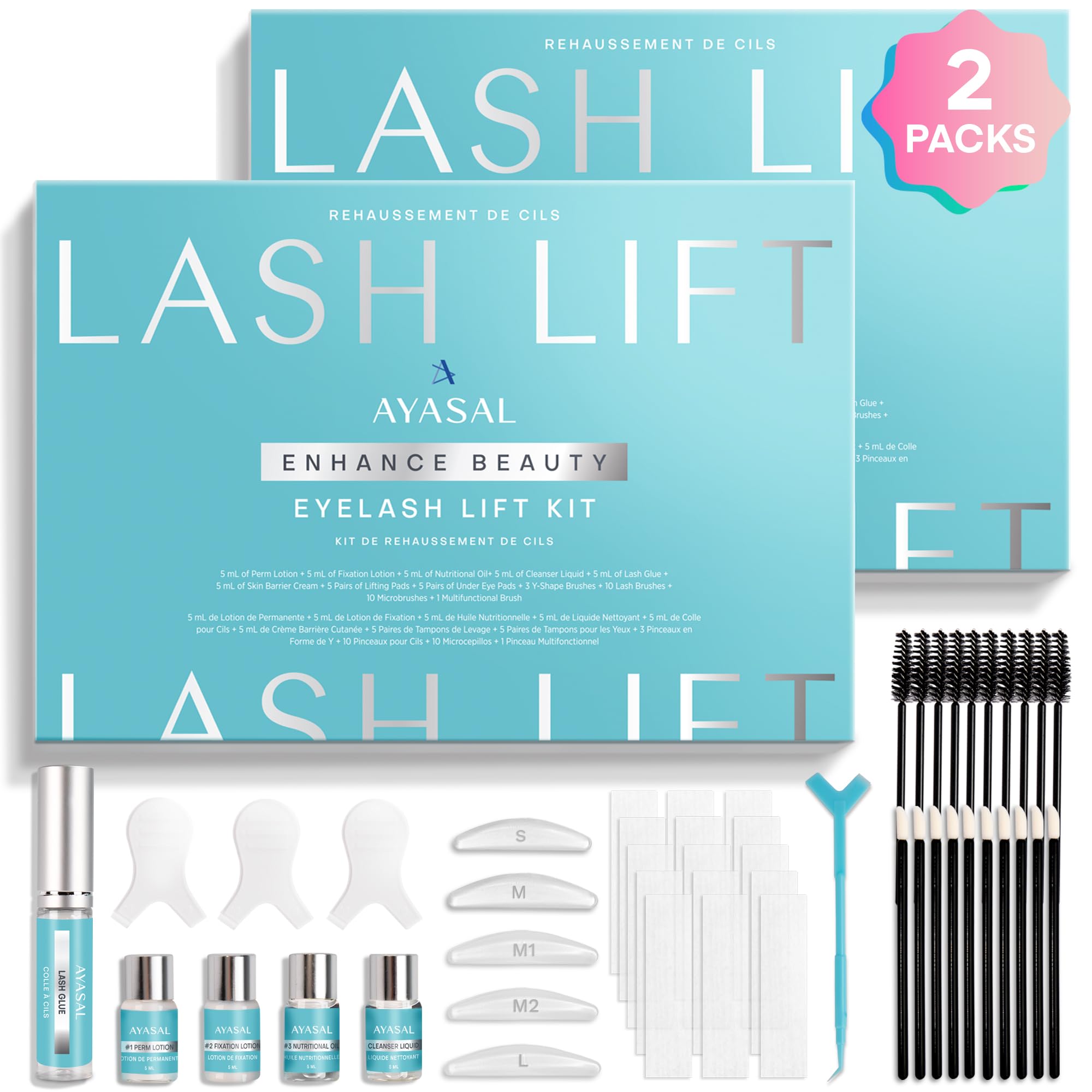 Lash Lift Kit for Eyelash Perm: 2-Pack Korean Thio-Free Eyelash Lift Kit for Long-Lasting Natural Curl & Self Lash Lifting – DIY Instructions Lash Lamination Set for Salon-Quality Results at Home