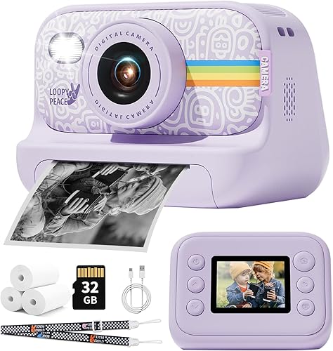 Cámara de impresión instantánea para niños, regalos de cumpleaños de Navidad para niñas y niños de 4 a 12 años, cámara de video digital 1080P para