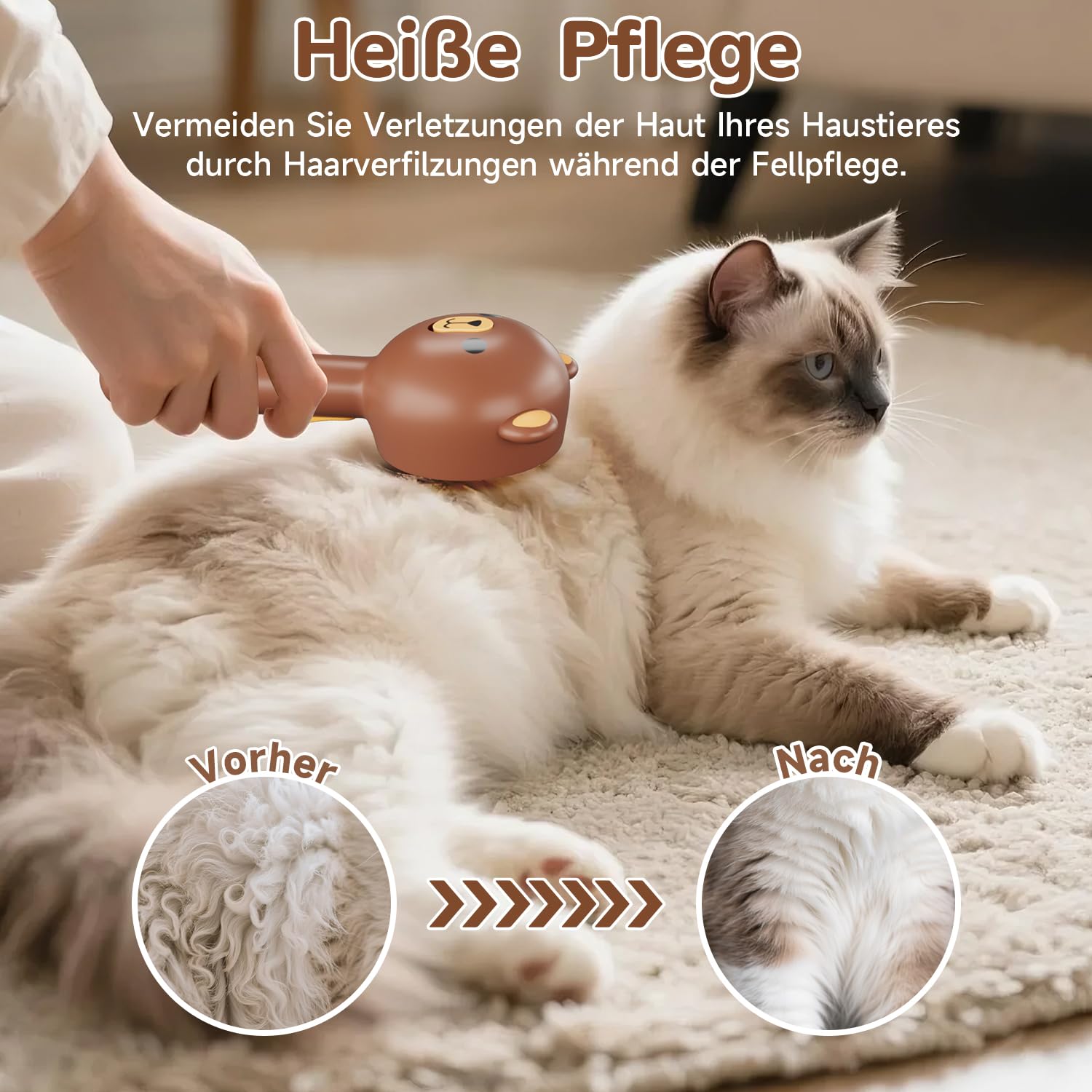 Katzenbürste mit Dampf, Dampfbürste Katze für Langhaar und Kurzhaar Hunde Katze, Cat Steam Brush mit Spray und Wassertank, USB Aufladbar, 2 Einstellung, für Massage, Pflege, Haarentfernung