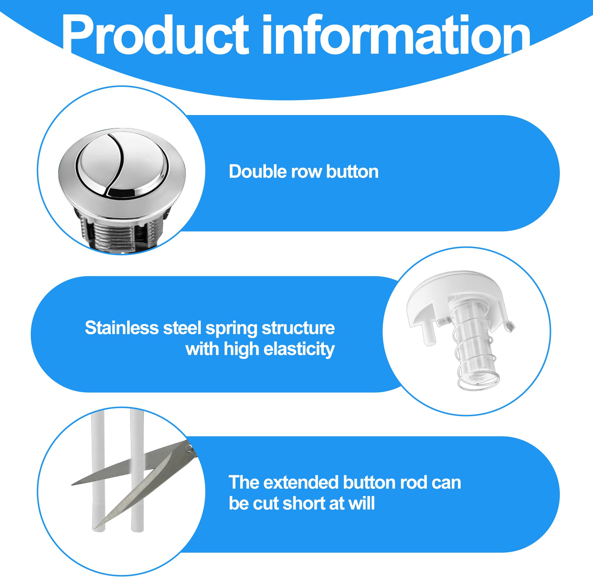 Bansusu 1Pc Toilet Flush Button Replaceable Round Head Toilet Button Flush Simple Operation Dual Toilet Push Button Easily Installed Replacement Accessories for Bathroom Toilet Water Tank Repair - Image 3