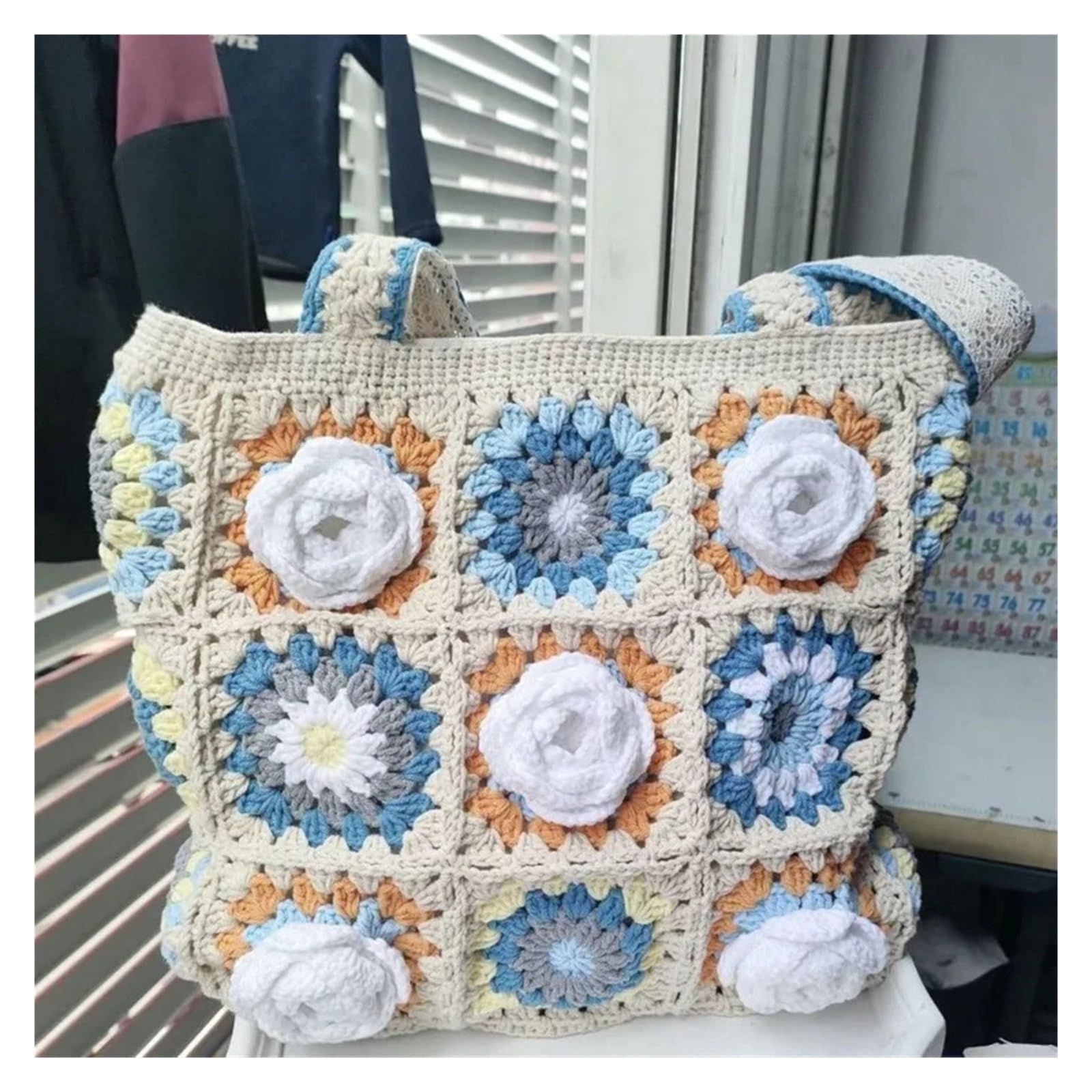 Bolso De Ganchillo Suministros de tejido a crochet Camellia Bolso de hombro a cuadros de abuela Tejido a mano con hilo Amiga Novia