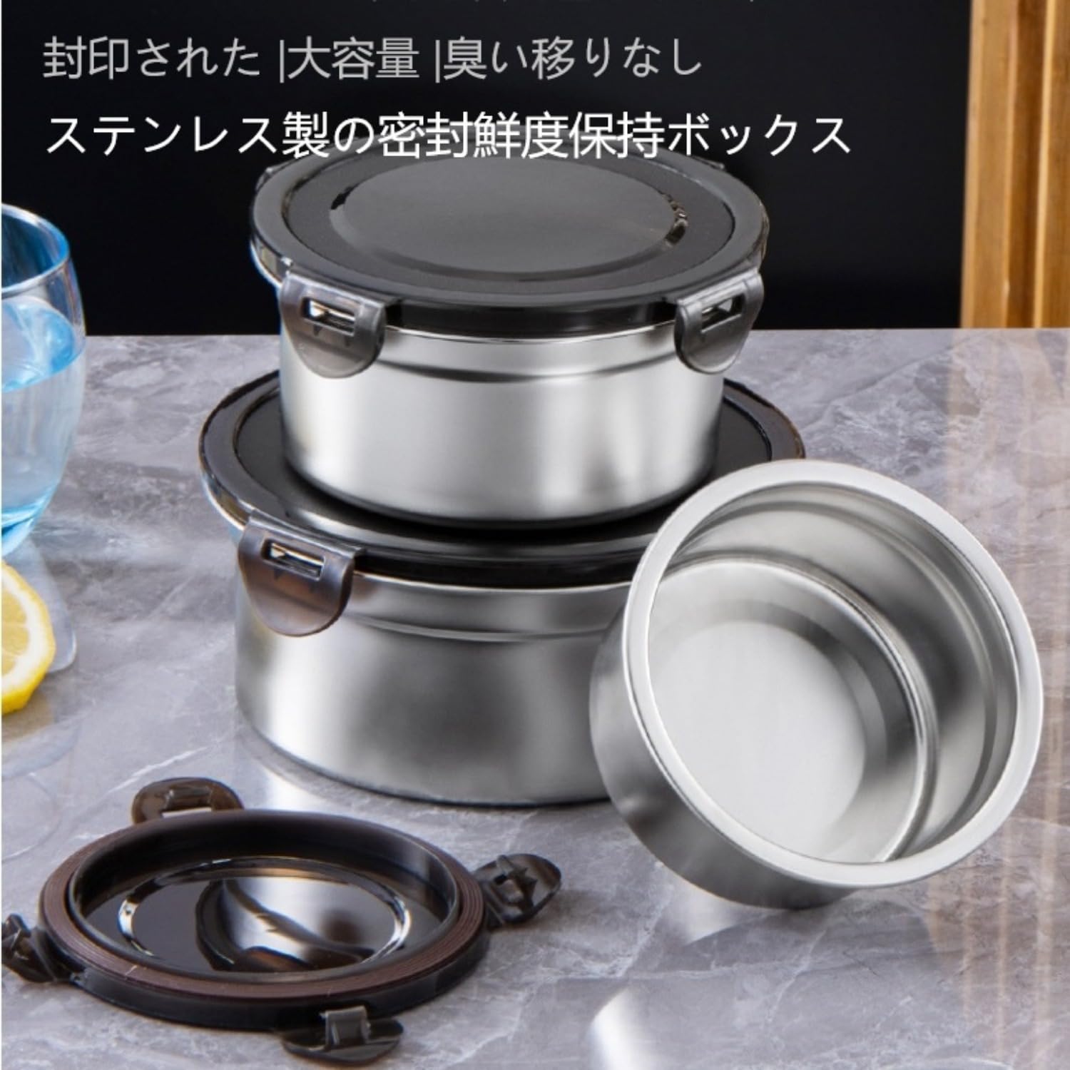 Amazon｜ステンレス鋼 保存容器 350/550/850ml 蓋付き 円柱型 密閉容器
