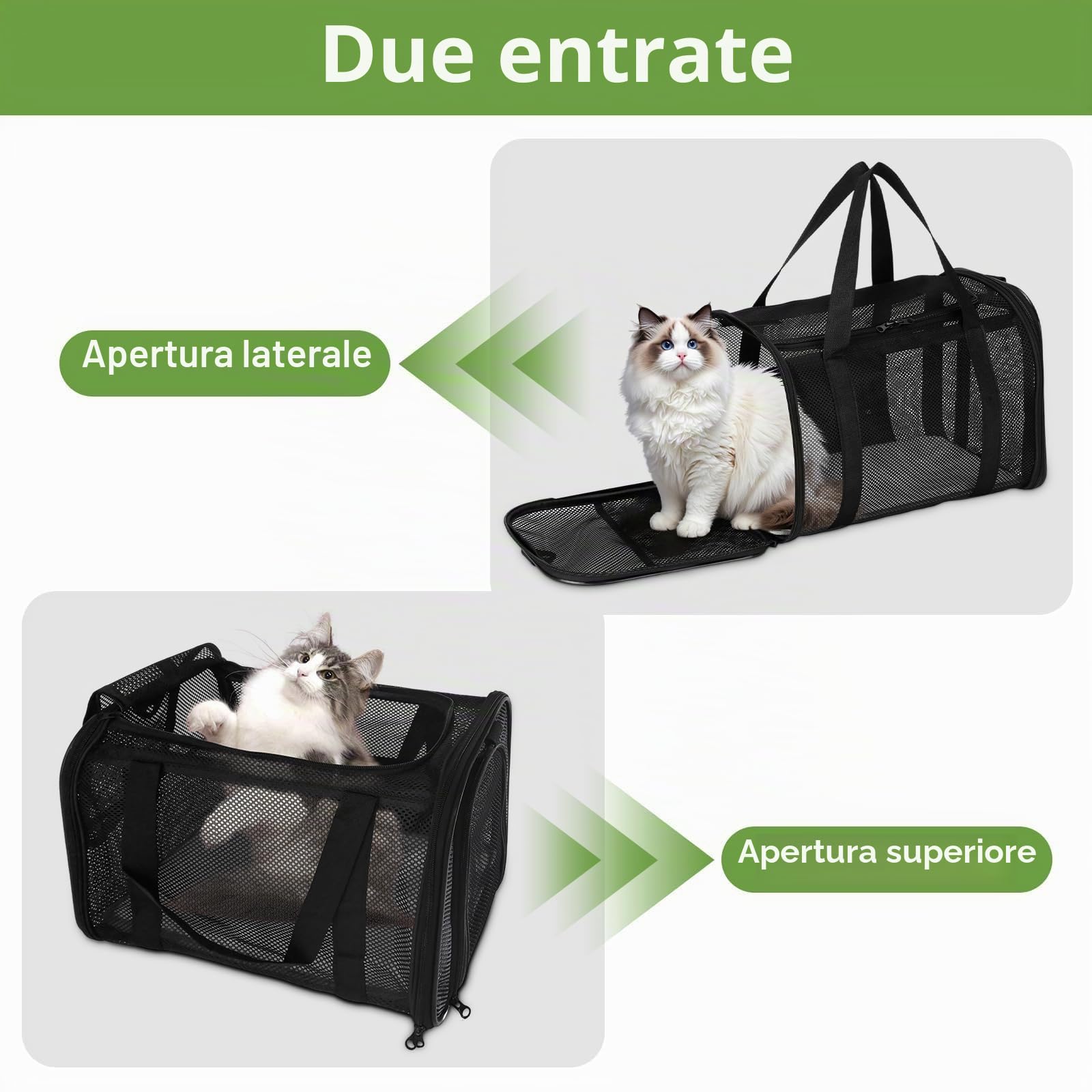 Borsa per gatti traspirante,Trasportino per Cani Portatile e Ripiegabile,Trasportino Gatto Cane,Trasportino per Gatti Con Tappetino Rimovibile e Tracolla,per Viaggio,Nero