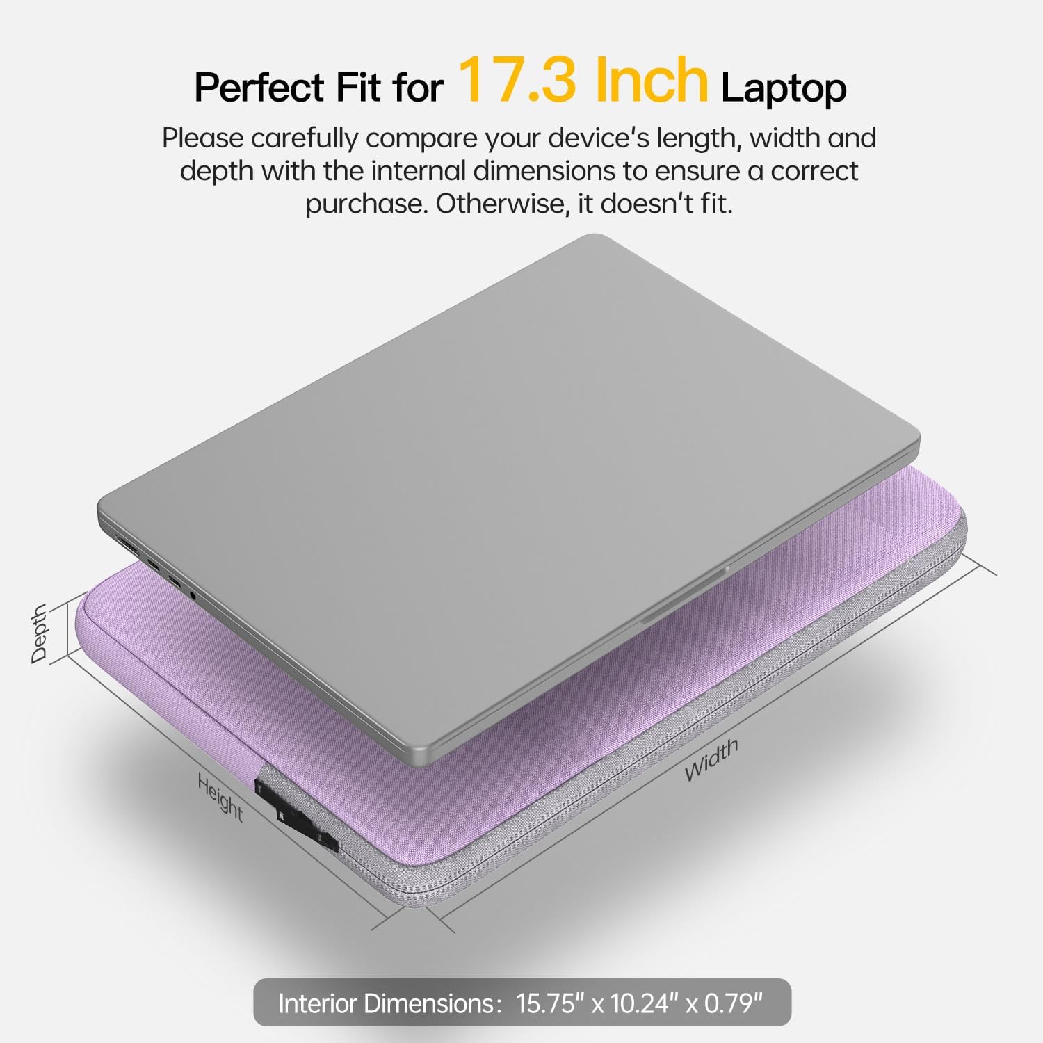 Laptop Sleeve 17 inch Laptop Bag for HP Lenovo Dell ASUS Acer Chromebook 17, HP Pavilion 17, ASUS Vivobook 17, Acer Nitro 5 17, Dell Inspiron 17, Lenovo IdeaPad 17.3 Computer Waterproof Case(Purple) - Image 2