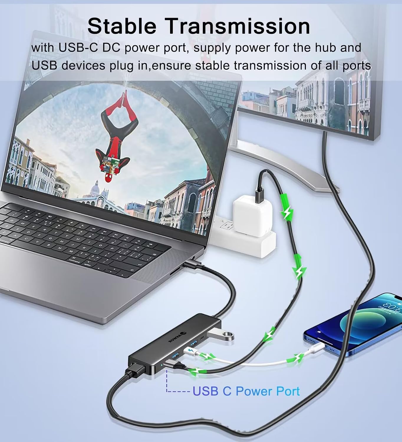 USB 3.0 to HDMI Adapter, USB 3.0 Hub with HDMI 1080P, USB-A&C Data & Power Ports, Docking Station Extender for Monitor, PC, Laptop, Desktop Support Windows 7/8/10 & Mac OS