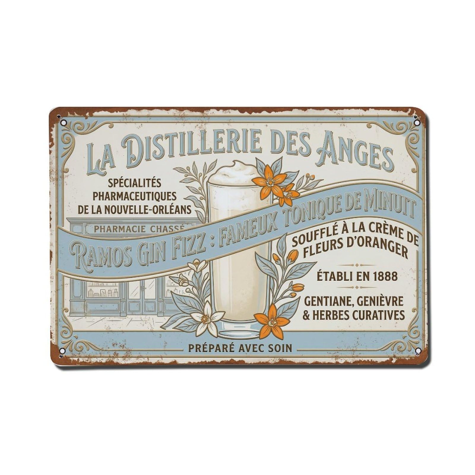 Ramos Gin Fizz Vintage Recipe Metal Tin Sign Plaque Wall Decor for Cafe, Club Bar, Office, Home Garden Metal Poster 8x12Inch