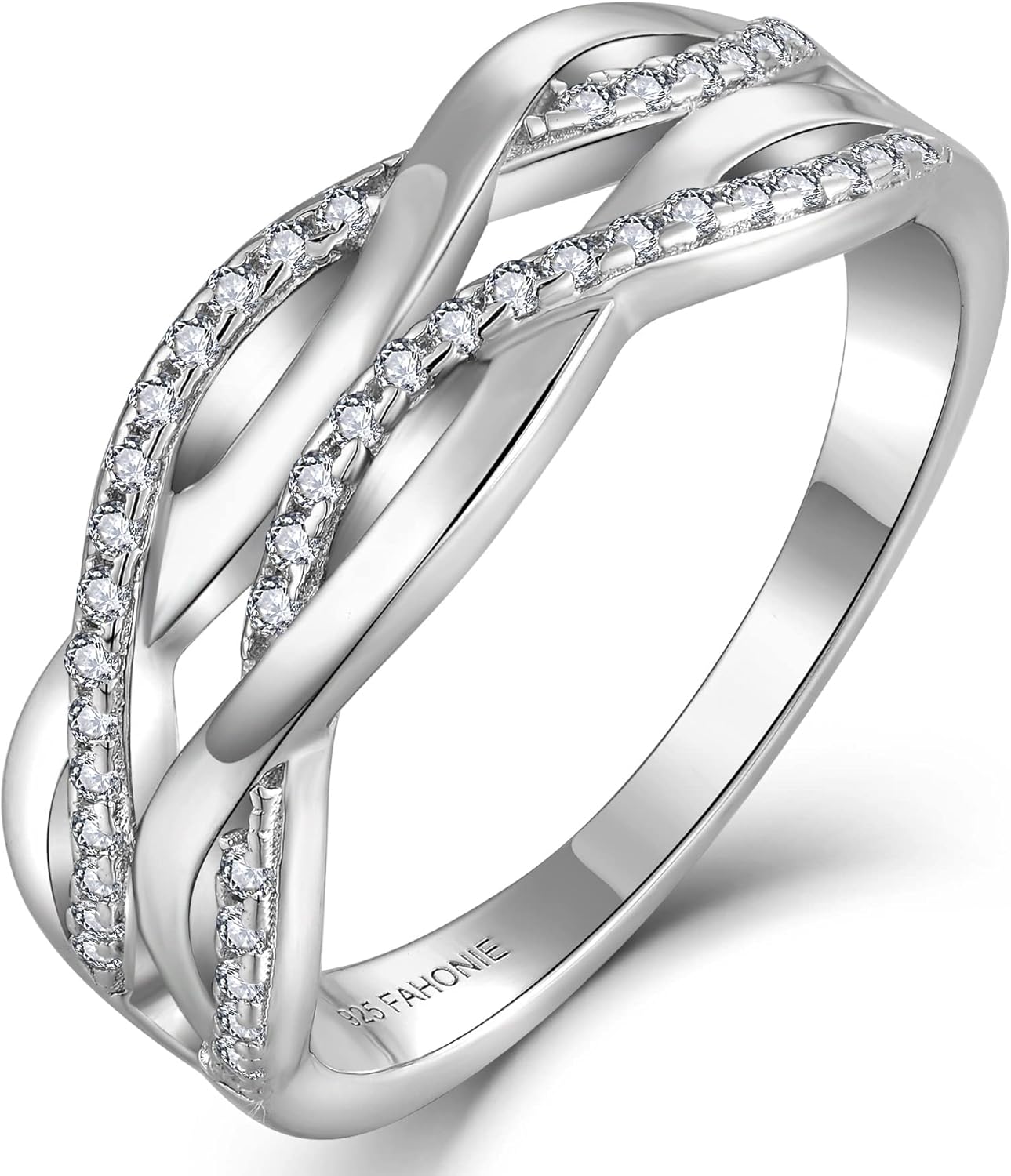 Fahonie Infinity Knot Ring 925 Sterling Silver cut 5A Cubic Zirconia CZ Statement Ring Anniversary Promise Ring for Women