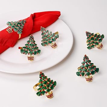 LogHog Christmas Tree Napkin Rings - Set of 6, Elegantly Festive, Ideal for Christmas and Holiday Parties. Add a Touch of Holiday Spirit to Your Table Setting