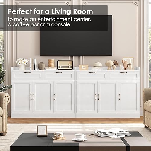 Miniatura 4 de Aparador de buffet con 2 cajones de almacenamiento, gabinete de barra de café de 3 puertas con estante ajustable, gabinete de almacenamiento de