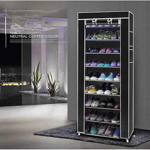 30 pares de almacenamiento de zapatos armario organizador vertical de 9 niveles con cubierta antipolvo armario zapatero negro