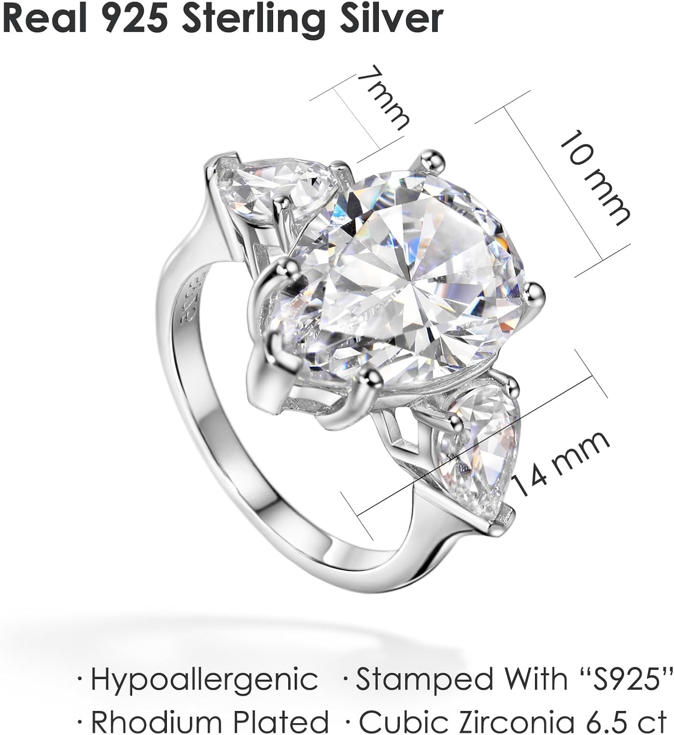 Michooyel S925 5.0ct Pear Cut Engagement Ring Cubic Zirconia Sterling Silver Wedding Ring Bridal Ring Band Fine Jewelry For Women