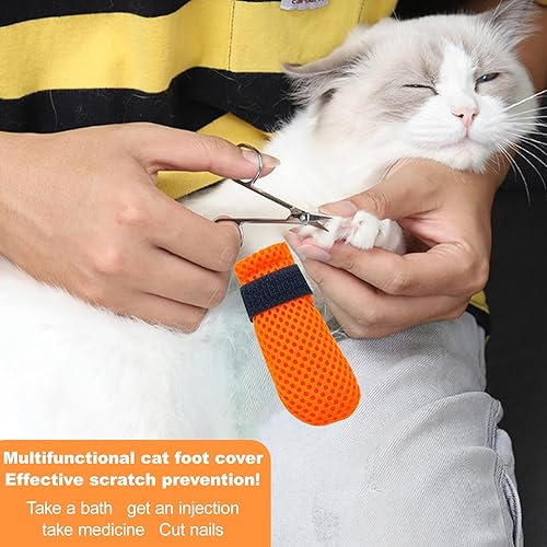 Miniatura 6 de Fundas para patas de gato antiarañazos, protectores de pies de malla, ajustables, antideslizantes, transpirables para bañarse y cortar uñas (4