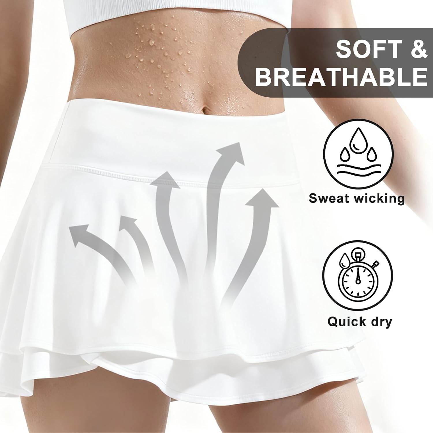 Tennis Skirt for Women Golf Skort Inner Shorts High Waisted Double Ruffle 2 Pockets Athletic Gym Yoga Workout Running - Image 3