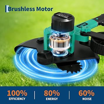 Jojoka Powerful 20V Wireless Brushless Lawn Edger - 9 Blade, 4.0Ah Battery & Charger, 3 Cutting Depths, Adjustable Handle, Dual Wheels for Sidewalks & Driveways - Ideal for Lawn & Garden - Lake Green